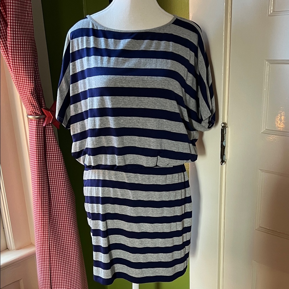 Susana Monaco Navy and Gray Striped Mini Tshirt Dress